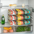 Can Organizer for Pantry, Stacking Can Storage Organizer Pantry, Automatic Rolling Can Rack for Fridge, 2Tire 3 Columns Can Holder for 24 Cans, Canned Goods Organizer