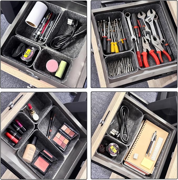 Drawer Organizer Compatible with Alex – 7 Pack Felt Desk and Makeup Drawer Organizers, Soft Storage Bins for Office, Vanity, Bedroom, and Dresser Drawers