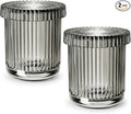 2 Pack Qtip Holder - Apothecary Jars with Lids, Bathroom Organizers and Storage Canister for Cotton Balls,Swabs,Floss Picks,Hair Ties,Clear Glass Vintage Bathroom Decor Jar Set (Gray)