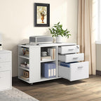 DWVO File Cabinet with Charging Station, 3 Drawer Mobile Office Furniture, Lateral Filing Cabinet with Lock, Printer Stand with Open Storage Shelf for Home Office, White