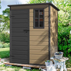 DWVO 5x3 FT Outdoor Storage Shed with Floor, All-Weather Resin Storage Shed with Lockable Door & Window, Waterproof Plastic Tool Storage for Garden, Backyard, Patio, Lawn, Brown