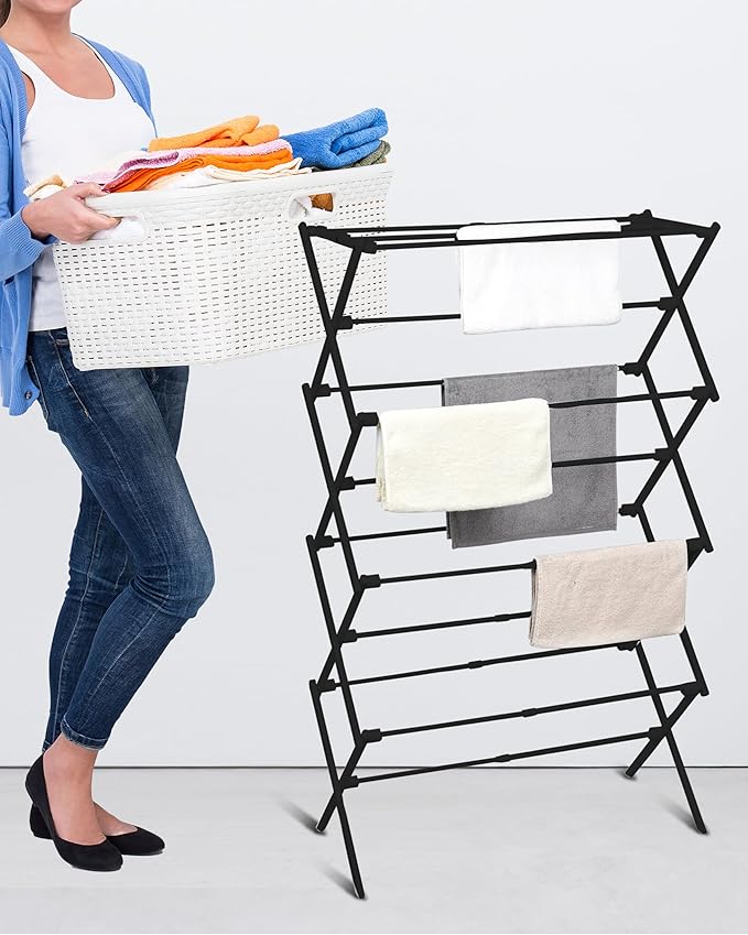 4-Tier Clothes Drying Rack, 4ft High Foldable Drying Rack Clothing for Indoor & Outdoor, Portable Collapsible Laundry Dryer for Laundry Room and Apartment, Black 29" L x 49" H x 11.5" W