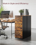 VASAGLE 3-Drawer Vertical File Cabinet, Filing Cabinet for Home Office, Printer Stand, with 3 Lockable Drawers, Adjustable Hanging Rail, for A4 and Letter-Size Files, Rustic Brown and Black UOFC055B01