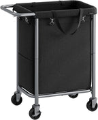 SONGMICS Laundry Basket with Wheels, Rolling Laundry Hamper, 23.8 Gallons (90 L), Removable Liner, Steel Frame with Handle, 24 x 11.4 x 31.9 Inches, Ink Black URLS003B01