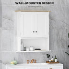 HOMCOM Bathroom Wall Cabinet, Modern Bathroom Cabinet Wall Mounted Medicine Cabinet with 2 Doors, Adjustable Shelf, Over the Toilet, White