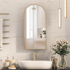 Recessed Medicine Cabinet for Bathroom,Brushed Gold Arched Medicine Cabinet with Mirror,Arch Mirrored Medicine Cabinets Recessed,Bathroom Mirror with Storage,Open from Left to Right 16x31