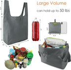 BeeGreen Grey Reusable Grocery Bags with Zipper Storage Pouch 10 Packs Gray Reusable Shopping Bags Bulk Foldable-Machine Washable