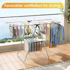 KINGBOARD Clothes Drying Rack, Stainless Steel Laundry Drying Rack with Height-Adjustable, Foldable Gullwing for Easy Storage, No Assembly, Indoor Outdoor Use, 56.4" D x 21.6" W x 39.3" H, Black