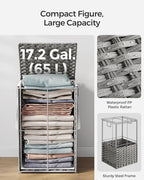 SONGMICS Laundry Hamper with Lid, 17.2 Gallon (65 L) Synthetic Rattan Clothes Laundry Basket with Lid and Handles, Foldable, Removable Liner, Dove Gray ULCB165G01