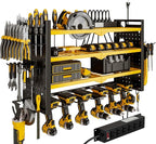 Power Tool Organizer Wall Mount with Charging Station 4 Layer 6 Slot Cordless Drill Holder with Angle Grinder Holder (Yellow)