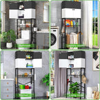 Over-The-Toilet Storage Rack, 4-Tier Bathroom Organizer Shelf Over Toilet with Barn Doors Cabinet and Basket, Freestanding Space Saver Bathroom Shelves with Paper Holder Above Toilet (Black & White)