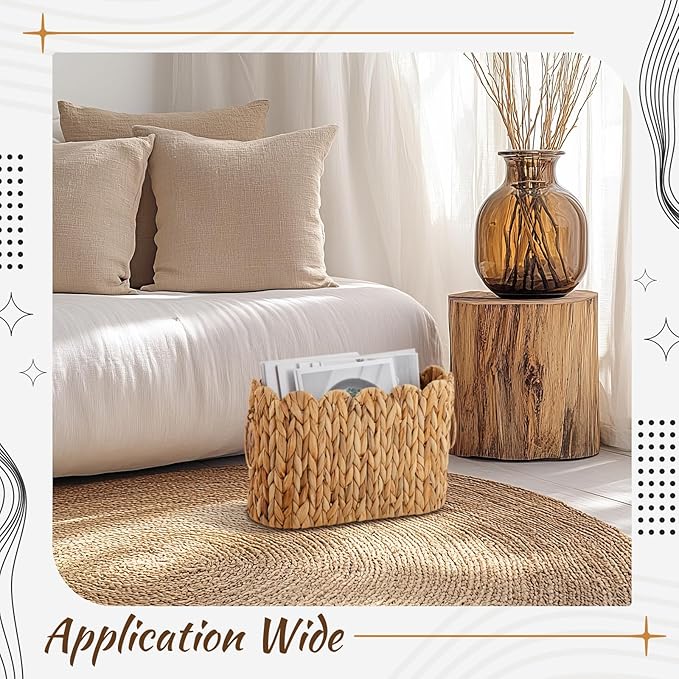 Wicker Toilet Paper Storage Basket Large Scallop Edge Water Hyacinth Narrow Wicker Baskets for Toilet Paper up to 9 Mega Rolls for Bathroom Accessories Organizer Storage