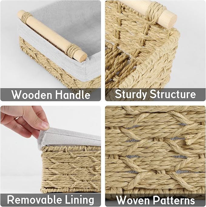 Small & Large Storage Baskets for Organizing Shelves,Round Paper Rope Basket Woven Baskets for Night Table Decorative Shelf Closet Pantry Basket Car Desk Workspace Organizers and Storage Accessories