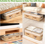 Livole 2 Pack Bamboo Under Bed Storage with Wheels, 6-10 inches Height Adjustable Underbed Storage Containers, 92L XXXL Large Rolling Under Bed Storage Bins for Clothes, Blankets, Sweater, Shoes