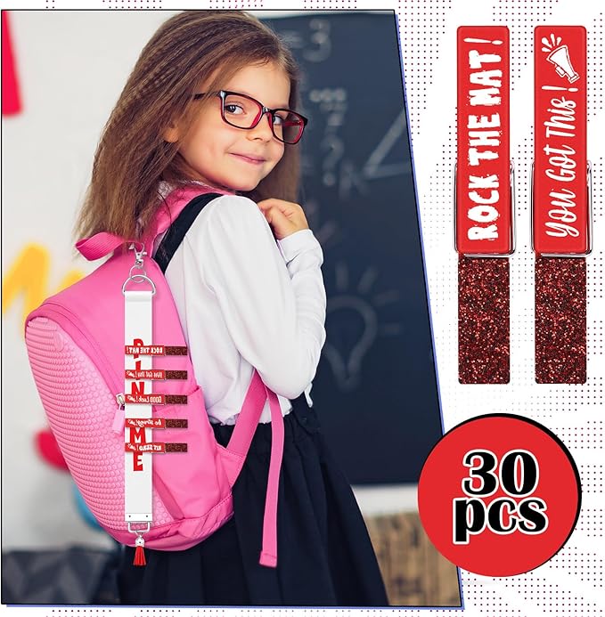 Kigeli 30 Pcs Spirit Clips Cheer Pins Cheerleader Gifts Clothes Pins for Backpacks Competition Glittered for Team Cheer Gifts Stuff Supplies Party Favors Accessories Bulk(Red,Shiny)