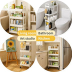 ShellKingdom 4 Tier Bathroom Storage Organizer, Toilet Paper Holder, Slim Rolling Storage Cart for Narrow Space with Handle, Mobile Shelving Unit for Bathroom, Kitchen, Laundry (White)
