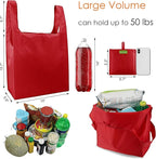 BeeGreen Christmas Red Reusable Grocery Bags with Zipper Storage Pouch 10 Packs Red Reusable Shopping Bags Bulk Foldable-Machine Washable