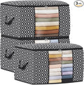 Direct 100L, 3 Pack, Storage Containers, Large Clothes Storage Bins Foldable Organization and Storage Bags with Reinforced Handle, Clear Window for Bedding, Blankets, Clothing, Black