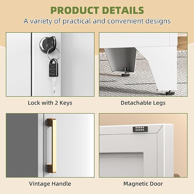 Metal Locker Nightstand, Small Locking Cabinet with Lock and Adjustable Shelf, 23.6''H White Modern Night Stand, Small Side Table, Bedside End Table for Home, Bedroom, Office, Assembly Required
