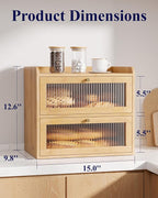 Kitsure Bread Box - 2-Tier Bamboo Bread Box for Kitchen Countertop, Bread Storage Container with Magnetic Acrylic Door, Pantry Organizers and Storage for Loaves, 15" x 9.8" x 13.2", Natural