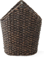 Casafield Toilet Paper Storage Basket with Wood Roll Holder Bar - Espresso, Braided Water Hyacinth Wicker Bathroom Tissue Storage Organizer