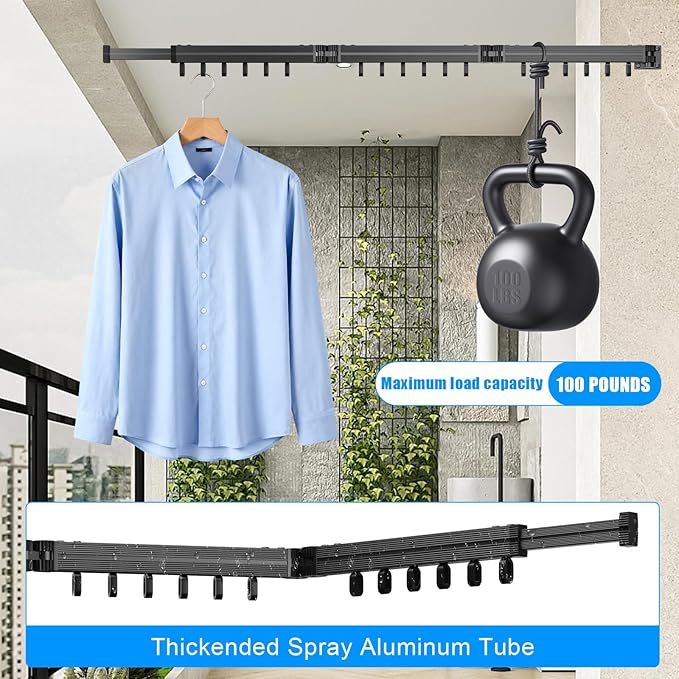KAXIWEI Clothes Drying Rack, Wall Mounted Laundry Drying Rack, Upgrade 3-Fold Foldable Collapsible Retractable Clothing Drying Rack – Space Saving Laundry Drying Rack for Small Laundry Room & Home Use