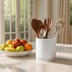 D'vine Dev 360° Rotating Utensil Holder – 5" Kitchen Utensil Crock for Countertop, Modern Cooking Tool Organizer for Kitchen Storage & Décor, White, 72-X-A-1