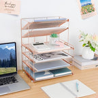OPNICE Desk Organizers and Accessories, 6-Tier Letter Tray Paper Organizer, Desktop File Organizer, Office Desk Accessories for Office Supplies (Rose Gold)