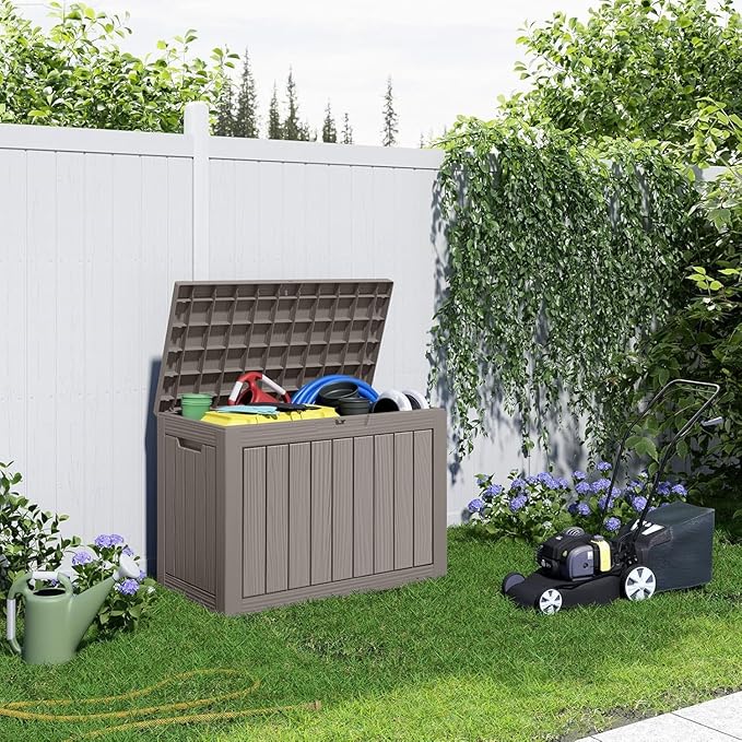 45 Gallon Resin Deck Box Outdoor Storage Box for Patio Furniture,Outdoor Cushions,Garden Tools and Pool Supplies,Waterproof,Lockable(Grey,45Gallon)