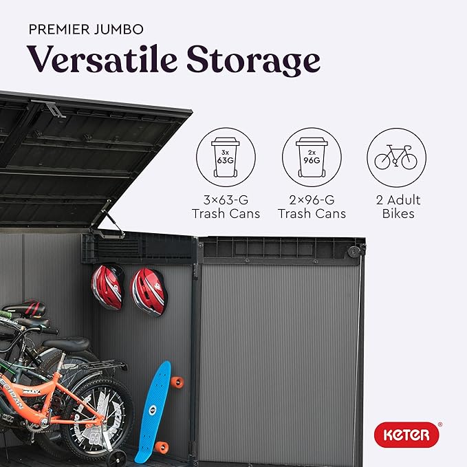Keter Premier Jumbo 6.2 x 4.3 ft. Outdoor Resin Horizontal Storage Shed for Outdoor Yard and Garbage Bin Storage