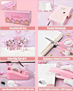 21Pcs Pink Desk Organizers and Accessories With Mesh Desk Organizer and 360°Rotating Pen Holder and a Lot of Office Pink Office Supplies Beautifully Presented in a Gift Box