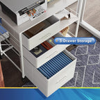 DEVAISE 3 Drawer Mobile File Cabinet, Rolling Printer Stand with Open Storage Shelf, Fabric Lateral Filing Cabinet fits A4 or Letter Size for Home Office, White