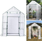Walk-in Greenhouse with Roll-Up Door - Heavy Duty Portable Greenhouse Kit, 3-Tier Shelves Metal Frame for Courtyard/Balcony (56"x29"x77")