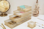 Annova Stackable Mesh Drawer Cabinet and Shelf Organizer Bins Storage Basket School Office Supply Holder Tray- Set of 2 (Gold, 3x3x2 Inch)