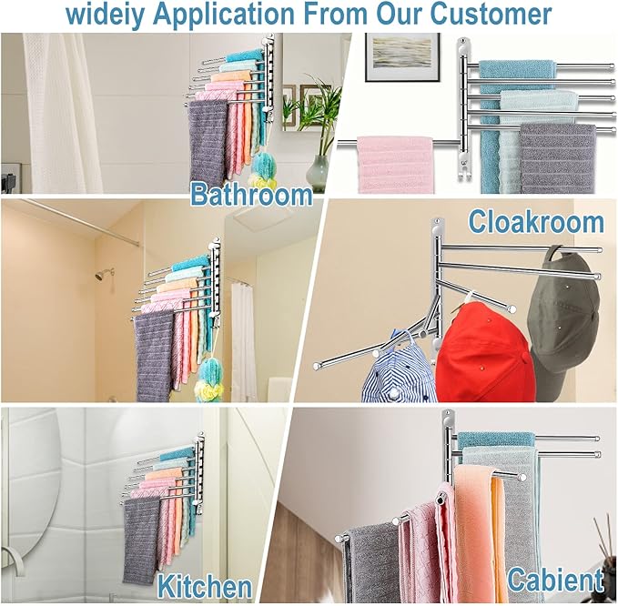 6 - Arm Stainless Steel Swivel Towel Rack with Hook: Wall - Mounted, Rustproof Space - Saver for Bathroom & Kitchen - 180° Rotation, 14kg Capacity