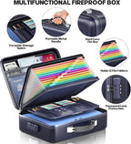 Fireproof Document Box, Hard Case Highly Flame-Resistant Fire Proof Waterproof File Organizer with Lock, Portable Fire Safe for Important Documents & Valuables Storage (Blue, ‎14"*11"*5")