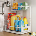Under Sink Organizer, 2 Pack Cabinet Organizer for Kitchen, Height Adjustable Pull Out Heavy Duty 2 Tier Metal Under Sink Storage for Bathroom Pantry (White, 1 Pack)