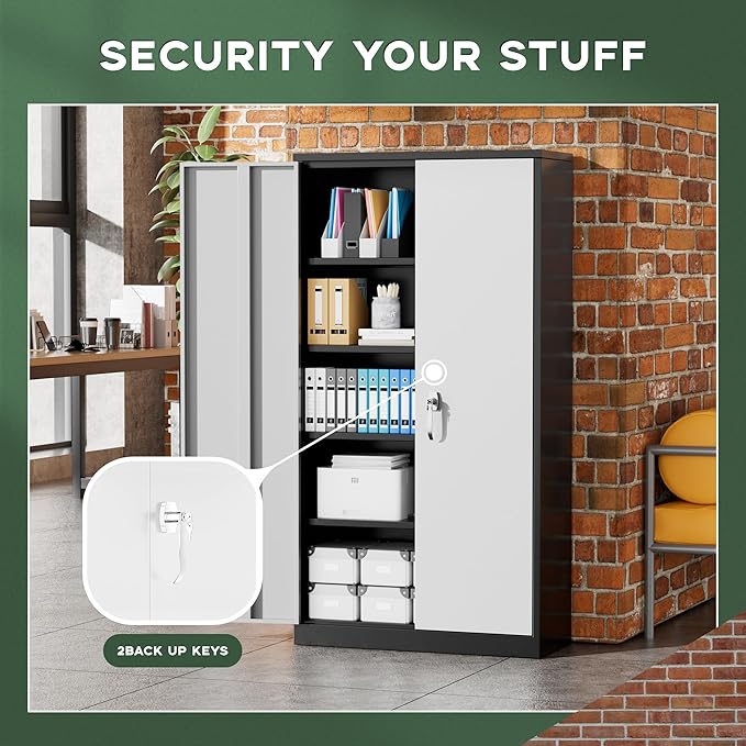 Greenvelly Metal Garage Storage Cabinet with Doors and Adjustable Shelves,72" Steel Lockable File Cabinet for Home Office,Garage,School(Black Grey,36" W x 18" D)