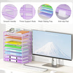 9 Tier Paper Organizer with Handle, Purple Large Capacity Desk Organizer Mesh File Folder Letter Paper Tray Desktop Document Sorter for Classroom, School, and Office Accessories Organization