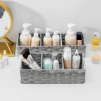 Toilet Tank Topper Paper Basket Multiuse Hand Woven Plastic Wicker Basket Bins with Divider for Shelves Rustic Farmhouse Bathroom Decor Countertop Organizer Storage