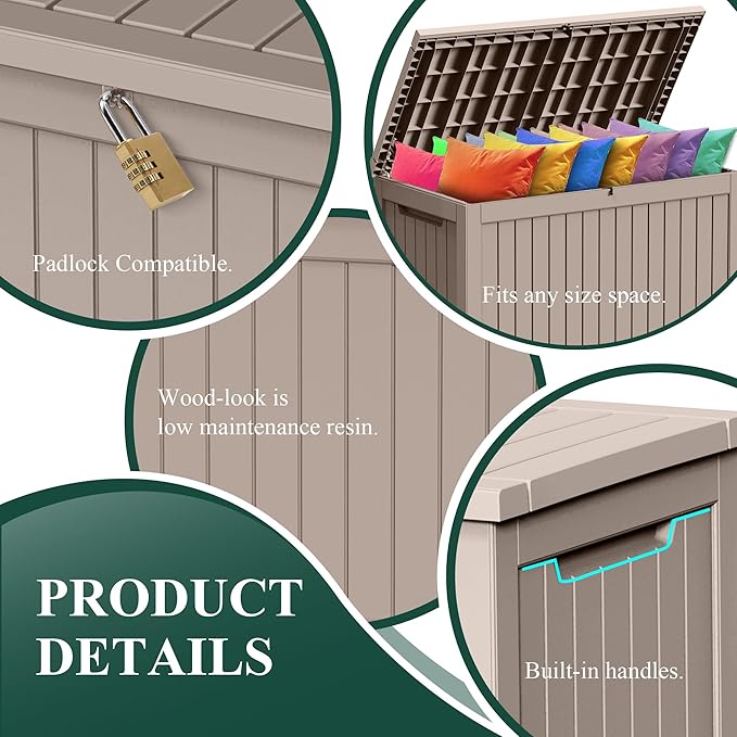 280 Gallon Outdoor Waterproof Resin Storage Deck Box Lockable Outside Bench UV Resistant Bin Patio Porch Furniture Pool Float Garden Tool Cushion Grey