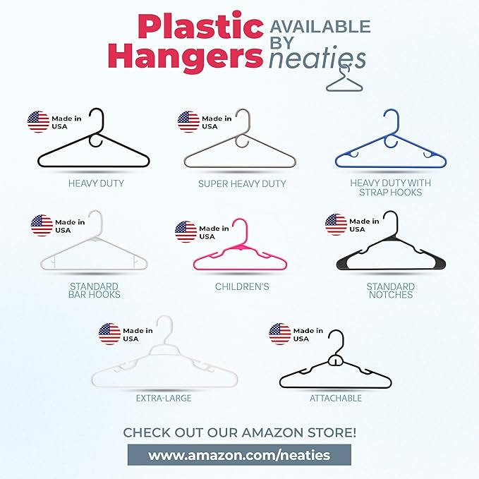Neaties Heavy Duty Clothes Hangers 100+ Pack (162 Count) – Made in The USA – 8lb Capacity Plastic Hangers for Adult Clothing – Durable for Pants, Coats, Jackets, or Jeans – White