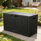 YITAHOME 60 Gallon Resin Deck Box, Weather Resistant Outdoor Rattan Storage Box, Lockable Indoor Outdoor Storage for Supplies and Essentials, Black