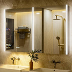 48x30 Lighted Medicine Cabinet Mirror with Lights & Smart Night Lamp -Surface or Recessed Medicine Cabinet Mirror with Outlet & Clock,Fogless Dimmable LED Storage Mirror,Built-in Sensor Light