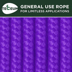 TECEUM Rope – 90 Feet x 3/8 Inch (10mm) – Purple – Strong All-Purpose Utility Rope – Camping, Crafting, Flag Pole, Indoor & Outdoor – Polypropylene Nylon Poly Lightweight Diamond Braided Cord