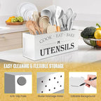 Kitchen Utensil Holder For Countertop With 4 Compartments - Kitchen Organizer Countertop, Extra Large Utensil Holder, Cooking Utensils Holder - White