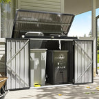 Aoxun 60 CU.FT. Outdoor Storage Shed with Lid Chain for 2 Trash Can & Pneumatic Support Rod Waterproof Trash Can Shed for Patio Lawn Poolside