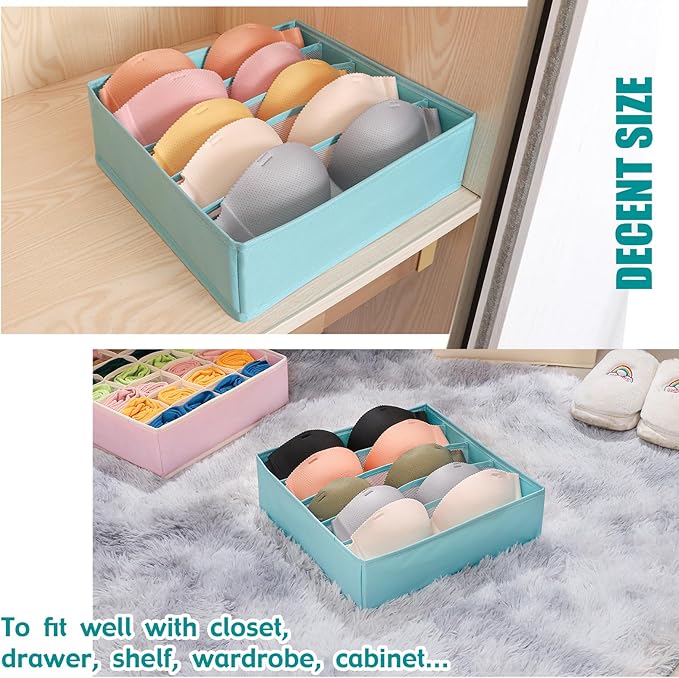 Bra Storage Drawers Organizer for Clothing Underwear Drawer Organizer Dividers Foldable Storage Cube Bins for Bra,Socks, Underwear,3 Pack （Light Green）