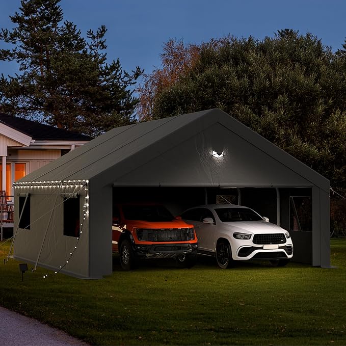 Carports Canopy Heavy Duty, Portable Garage with Sidewalls (20x20, Grey)