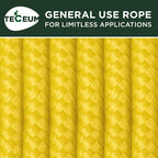 TECEUM Rope – 150 Feet x 1/4 Inch (7mm) – Yellow – Strong All-Purpose Utility Rope – Camping, Crafting, Flag Pole, Indoor & Outdoor – Polypropylene Nylon Poly Lightweight Diamond Braided Cord